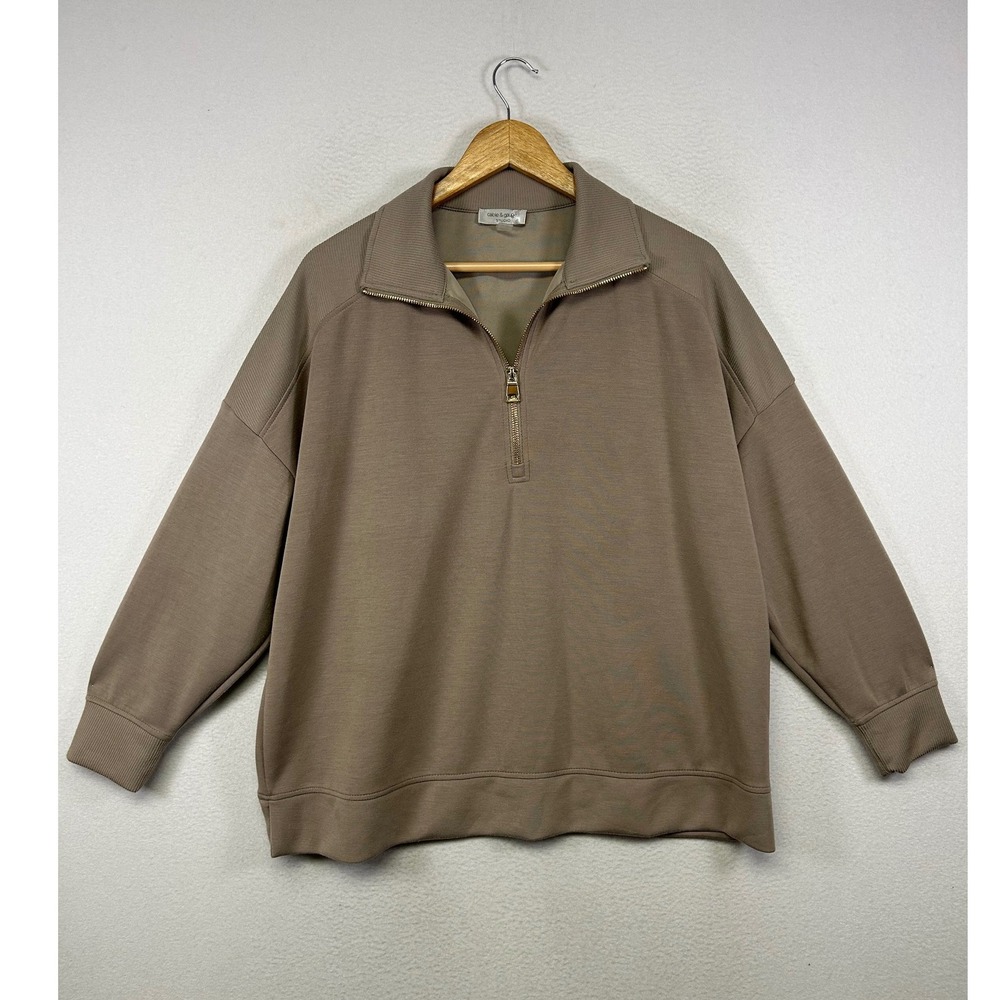 Minimalist Cable & Gauge Women 1X Taupe Brown Quarter Zip Modal Pullover Sweater